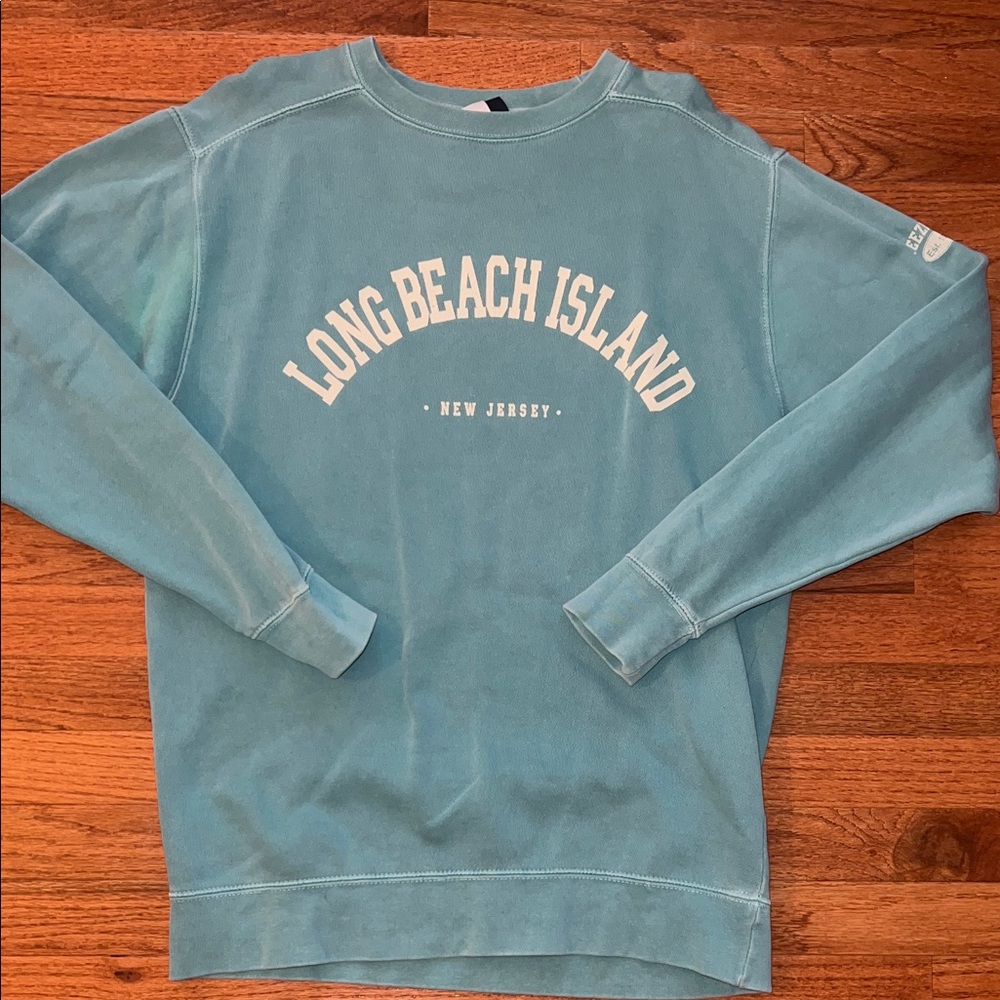 Breezin’ Up Teal Long Beach Island Crewneck Sweatshirt Women’s Size Small